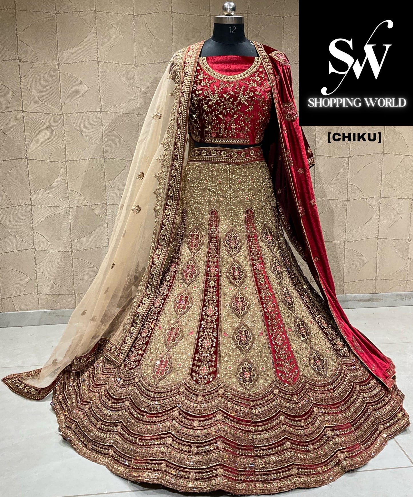 Wow Chiku double duptta bridal lehenga