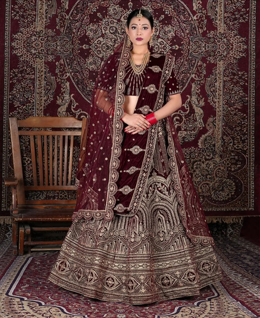 Beautiful maroon double dupatta bridal Lehenga