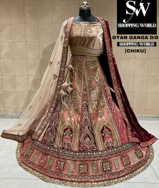 Encantadora lehenga nupcial rani golden chiku