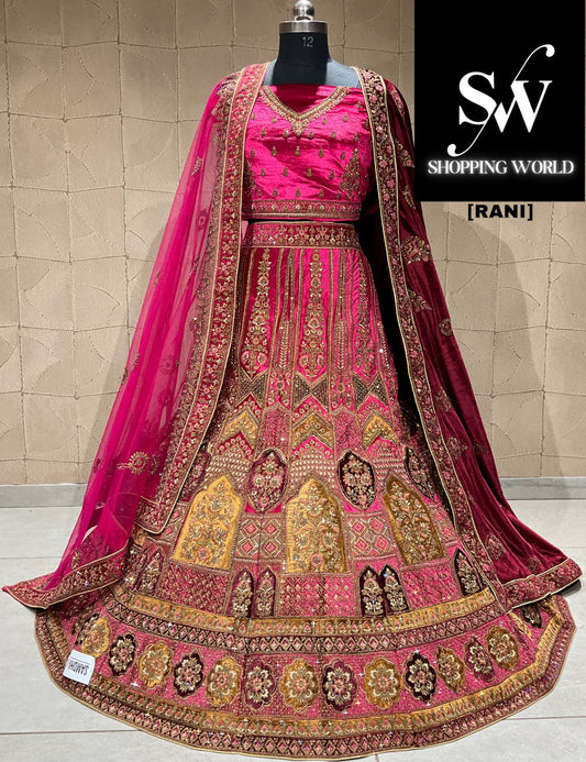 Designer rani pink double duptta bridal lehenga