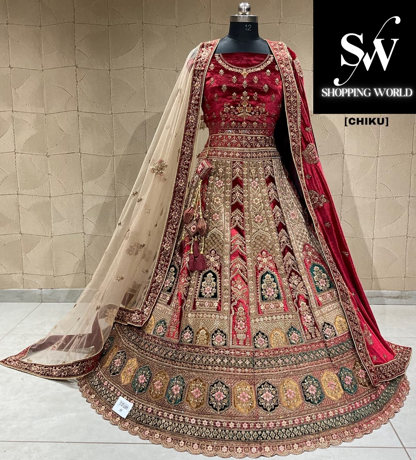 Stunning chiku double duptta bridal lehenga