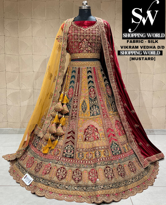 Good looking mustard peacock bridal lehenga