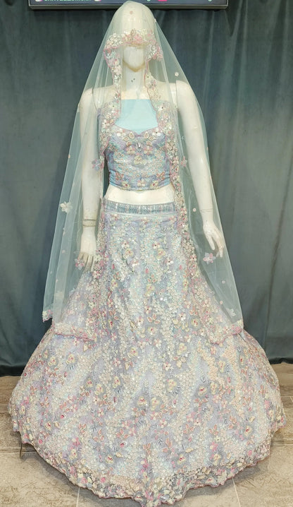 Attractive sky blue lehenga