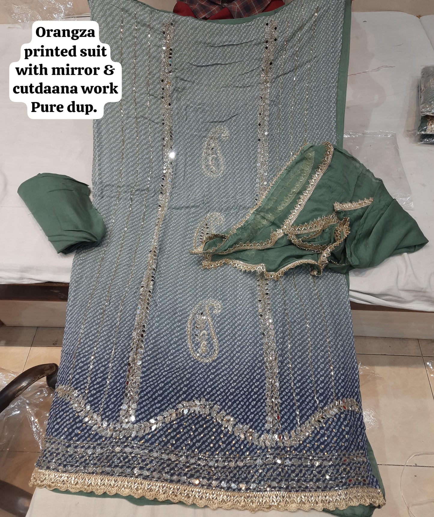 Peacock mirror cutdana organza unstitched Salwar suits dress material (free size)