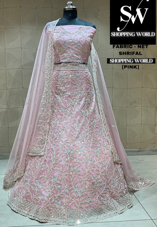 Lehenga elegante de color rosa bebé