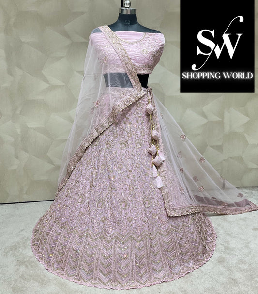 Encantadora lehenga de color rosa lavanda