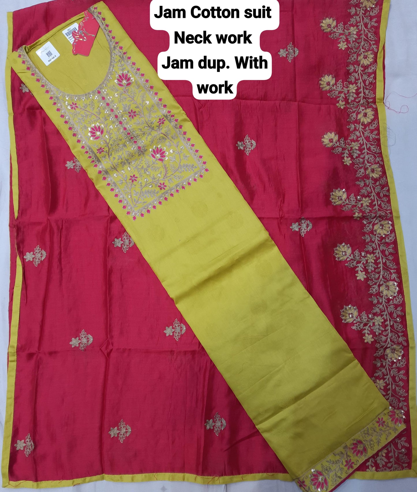 Fabulous red jam cotton unstitched Salwar suits dress material (free size)