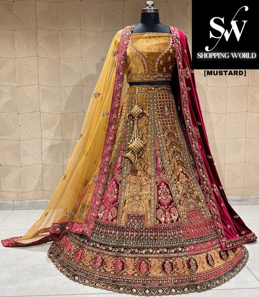 Delighful mustard double duptta bridal lehenga