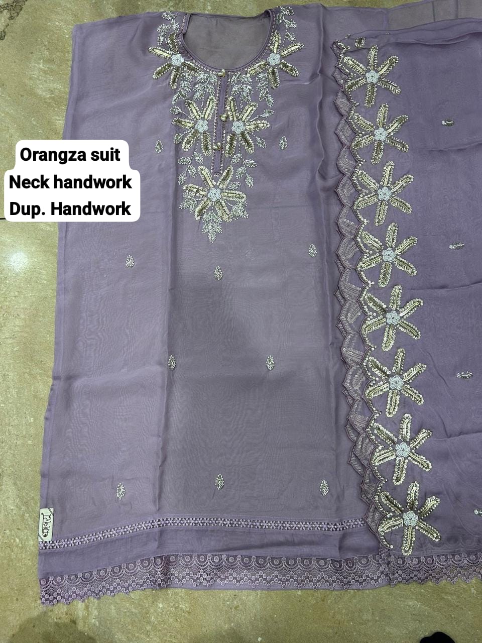 Gorgeous lavender organza unstitched Salwar suits dress material (free size)