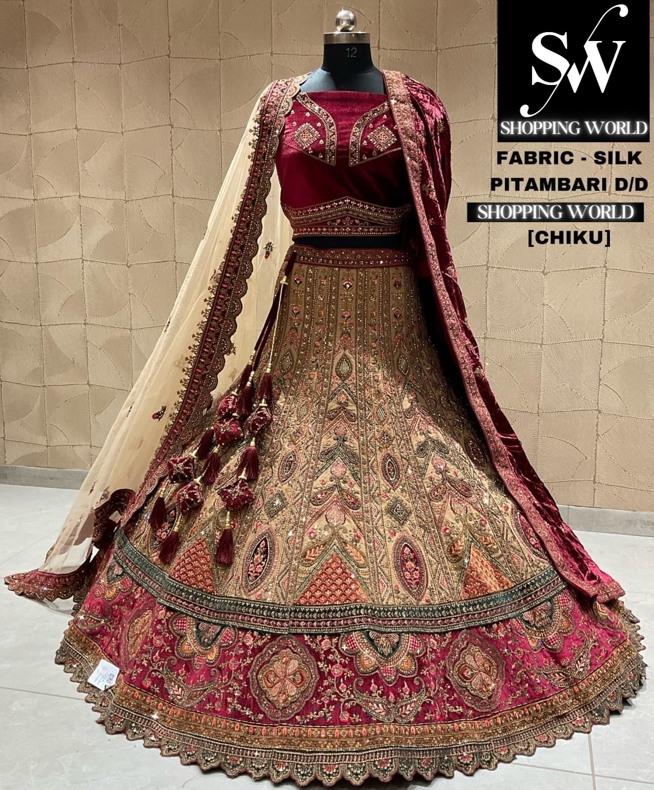 Tremendous chiku golden bridal lehenga