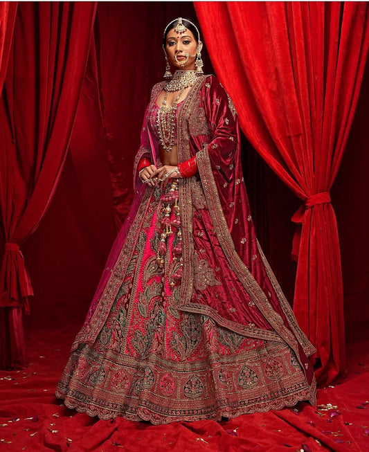 Elegant rani pink double duptta bridal Lehenga