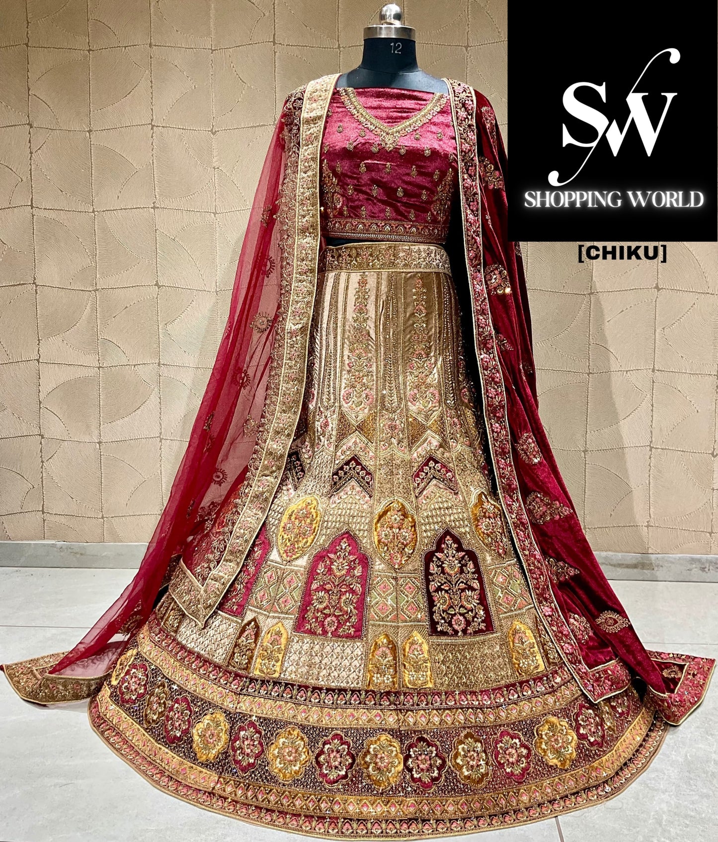 Pretty chiku double duptta bridal lehenga