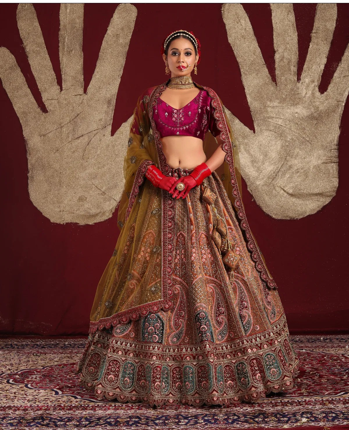 Fabulous peacock burgendy maroon bridal Lehenga