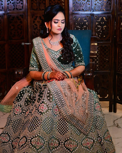 Fantastic rama green bridal lehenga ( happy customer)