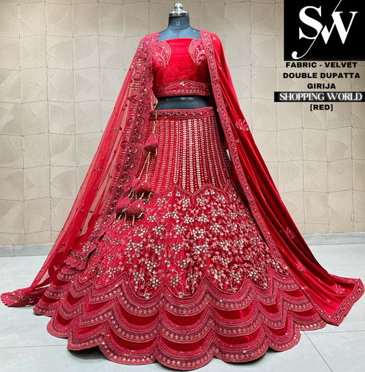 Stunning red double dupatta lehenga