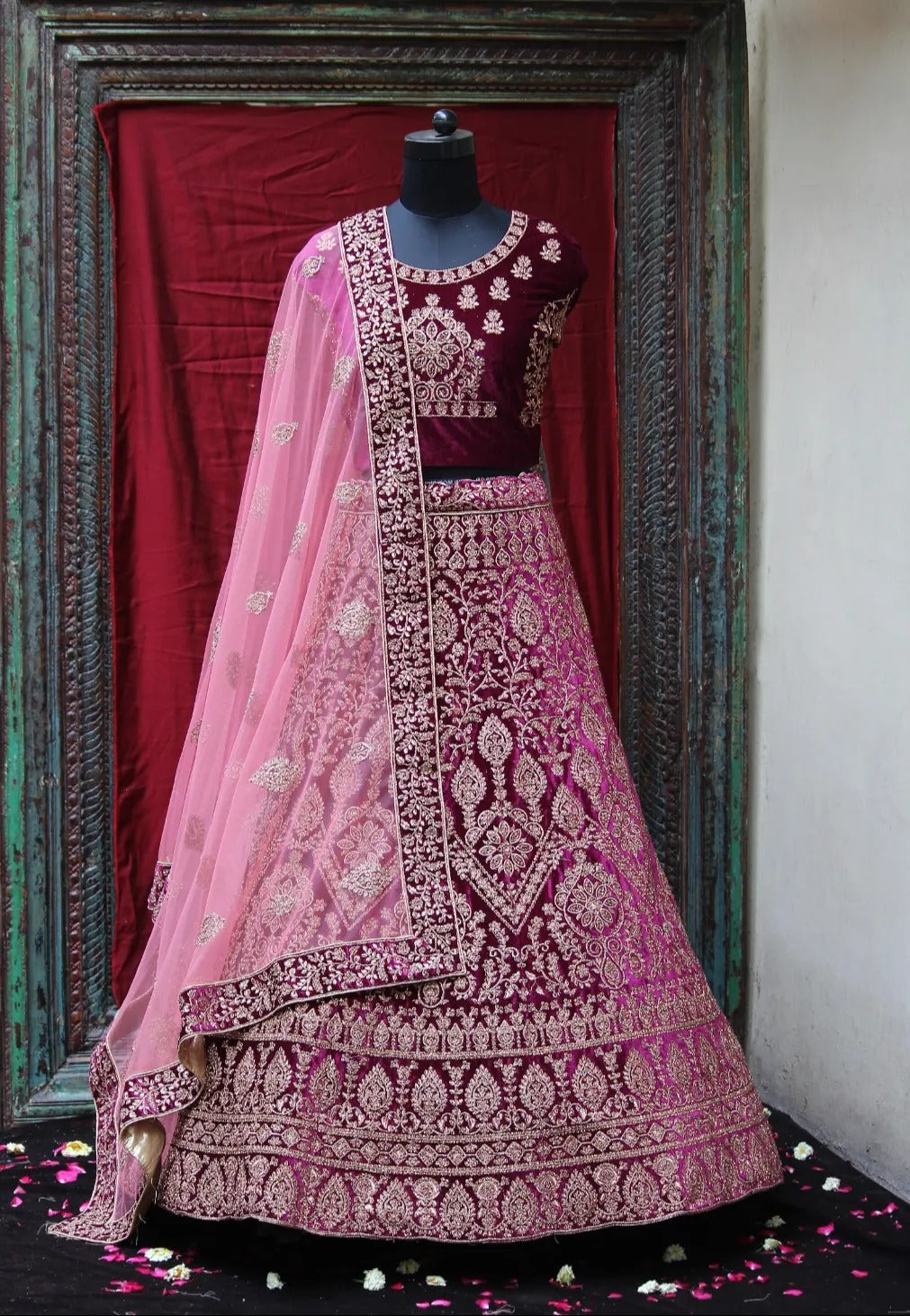 Charming maroon pink bridal lehenga