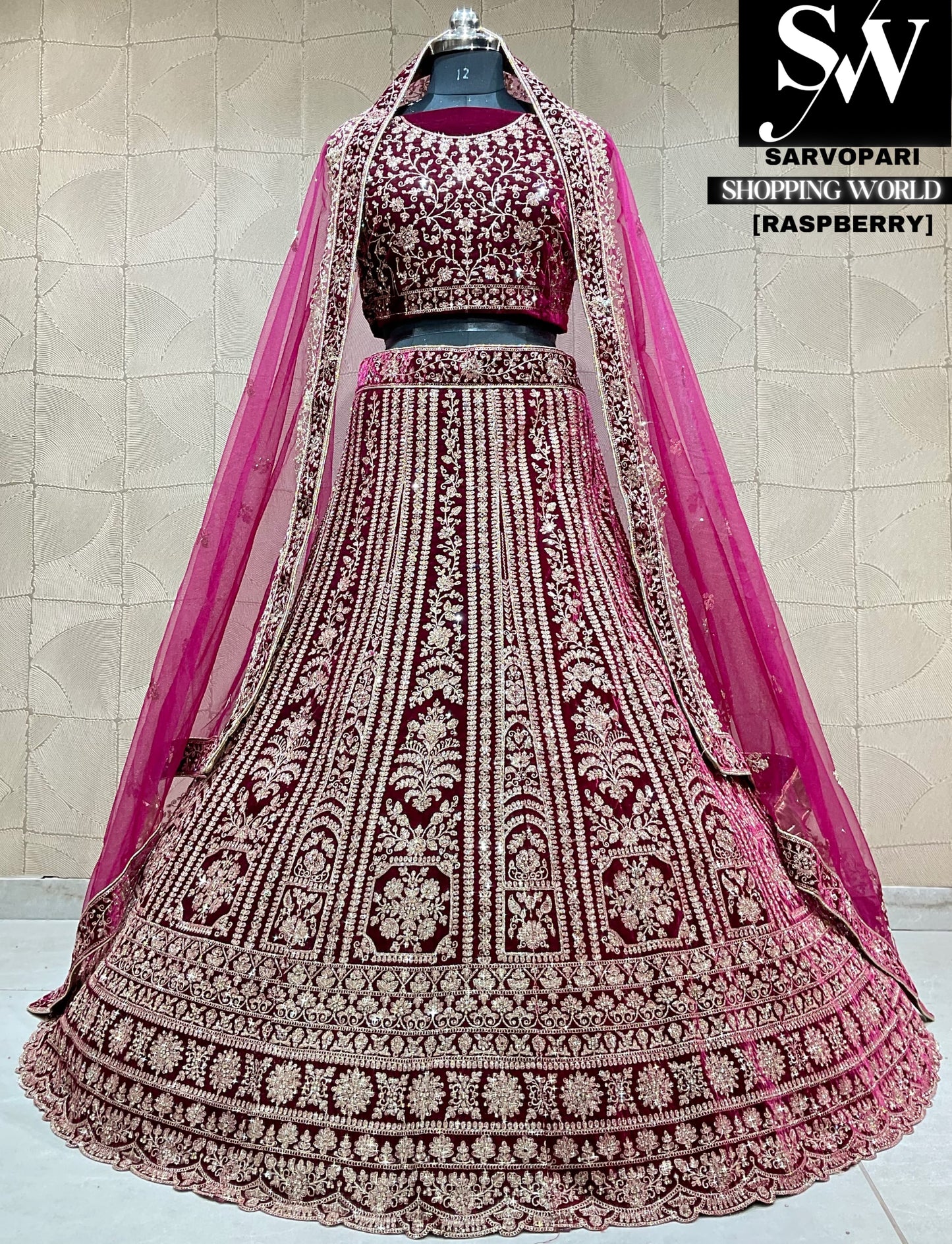 Lehenga nupcial con dupatta doble tremenda