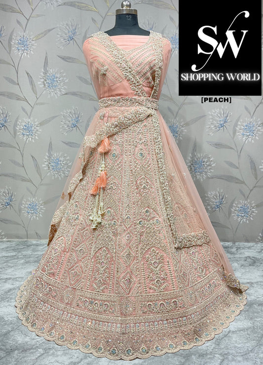 Preciosa lehenga color melocotón