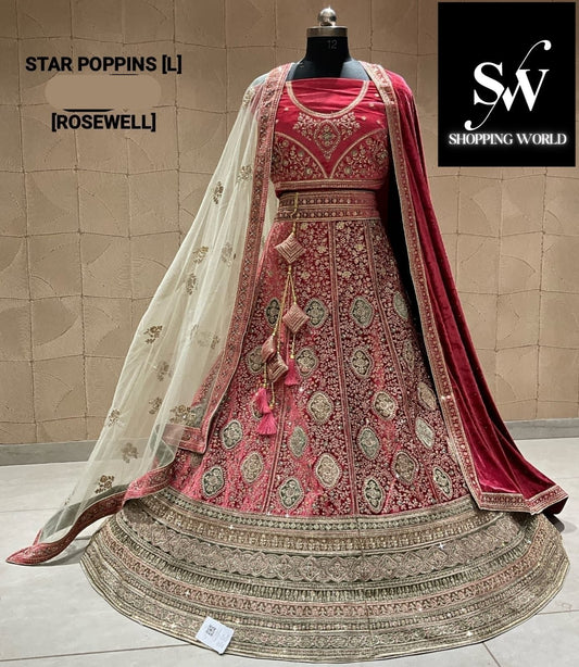 Lujosa lehenga nupcial de doble duptta de Rosewell