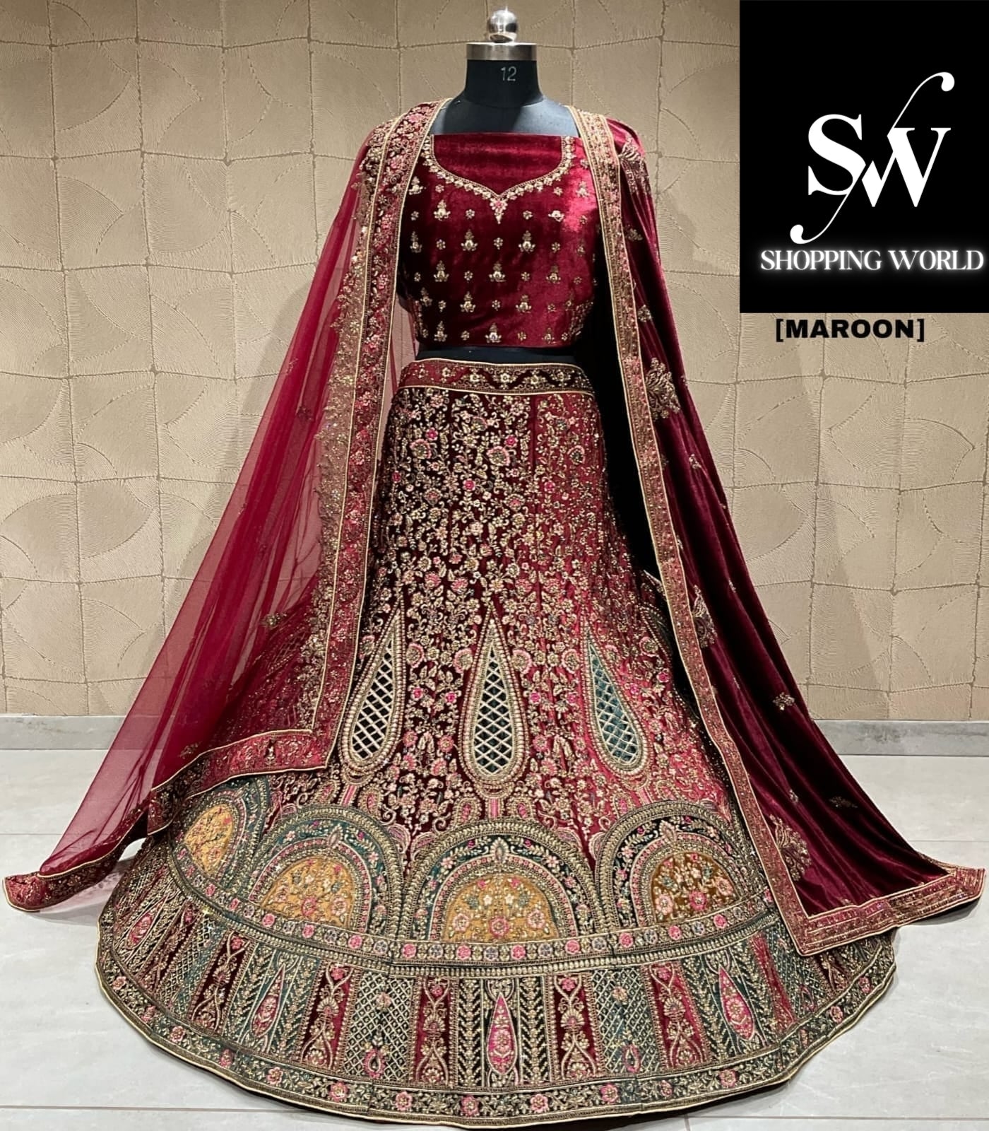 Gorgeous maroon double duptta bridal lehenga