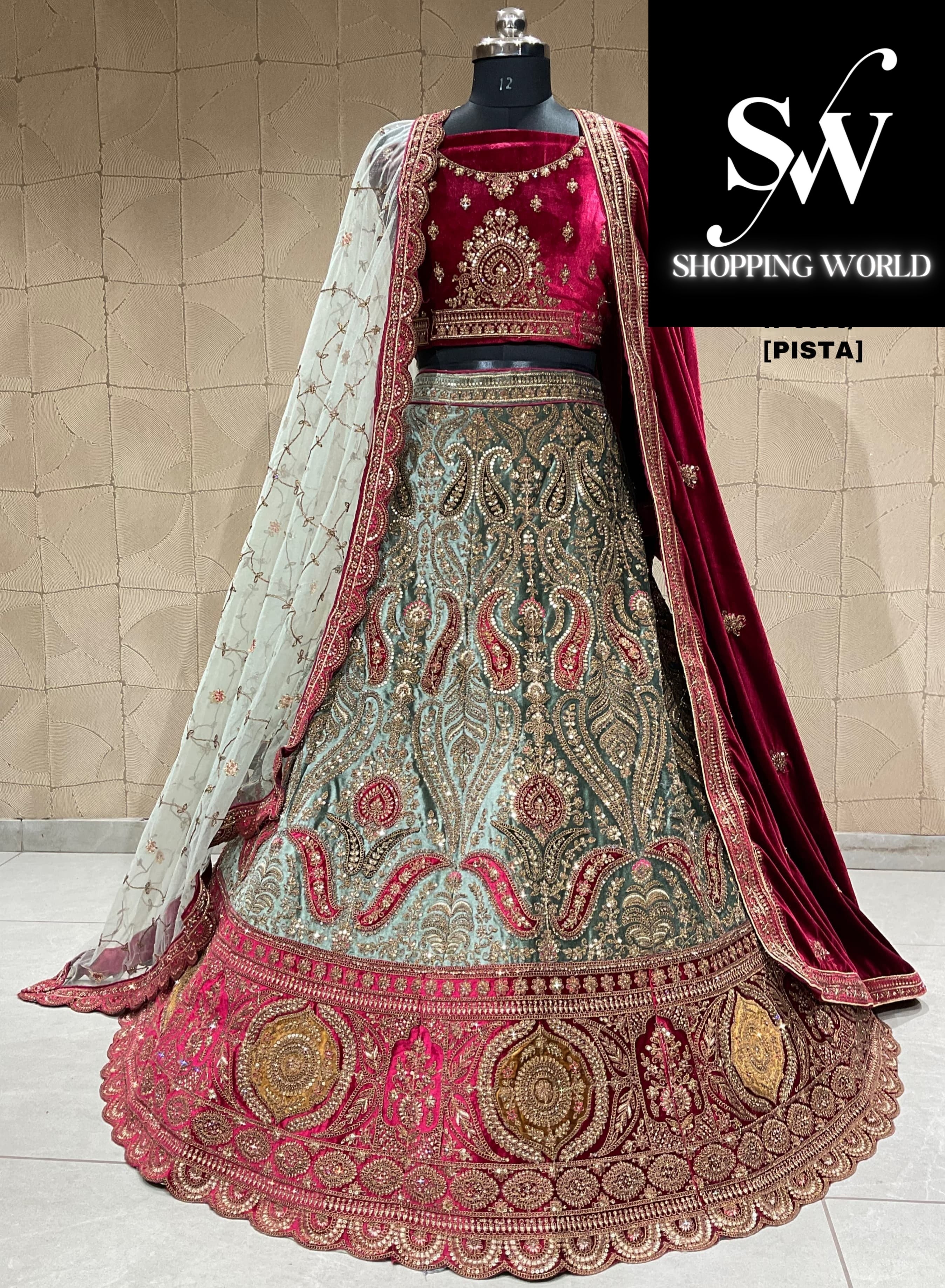 Maroon and green bridal lehenga best sale