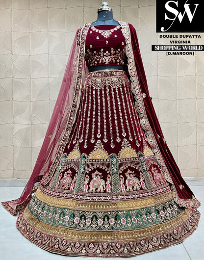 Increíble doli barat doble dupatta nupcial Lehenga