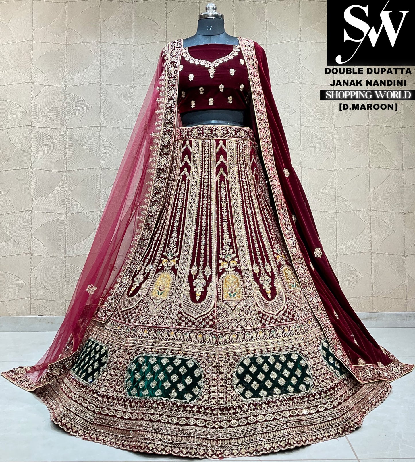 Lehenga nupcial de diseñador con doble dupatta