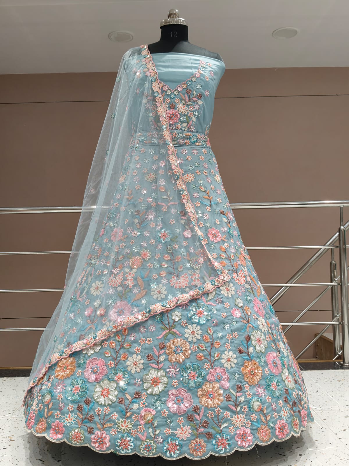 Fantastic sky blue flower floral lehenga