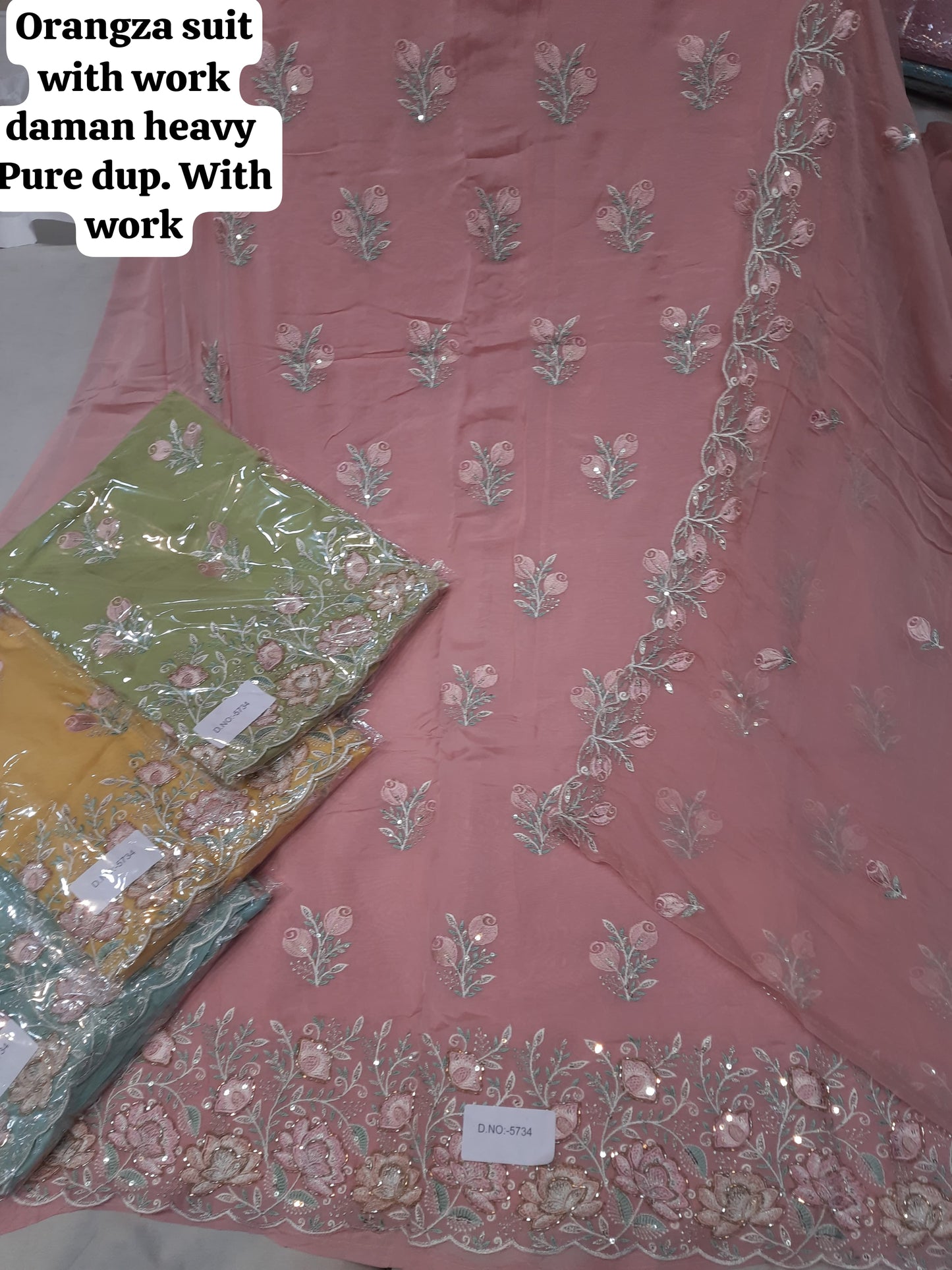 Tremendous pink organza unstitched Salwar suits dress material (free size)