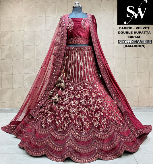 Khoobsurat dark maroon double duptta bridal lehenga