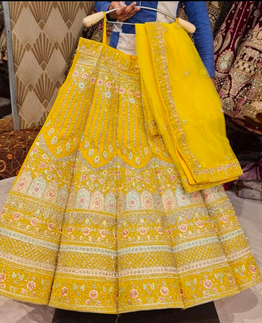 Haldi Yellow Ball Jhumka Lehenga - Shopping World