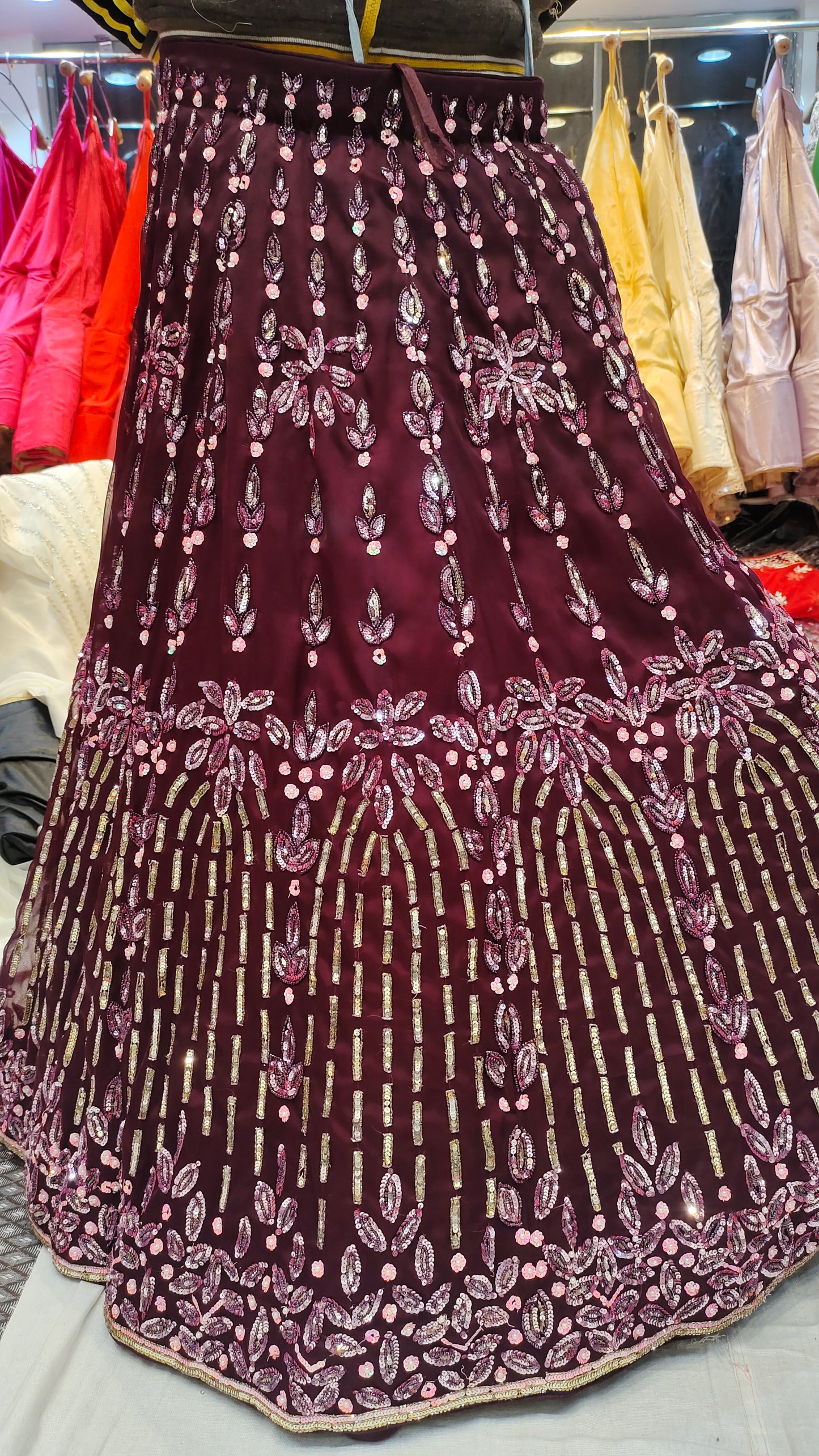 Wine Sequence Lehenga