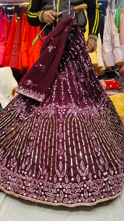 Wine Sequence Lehenga