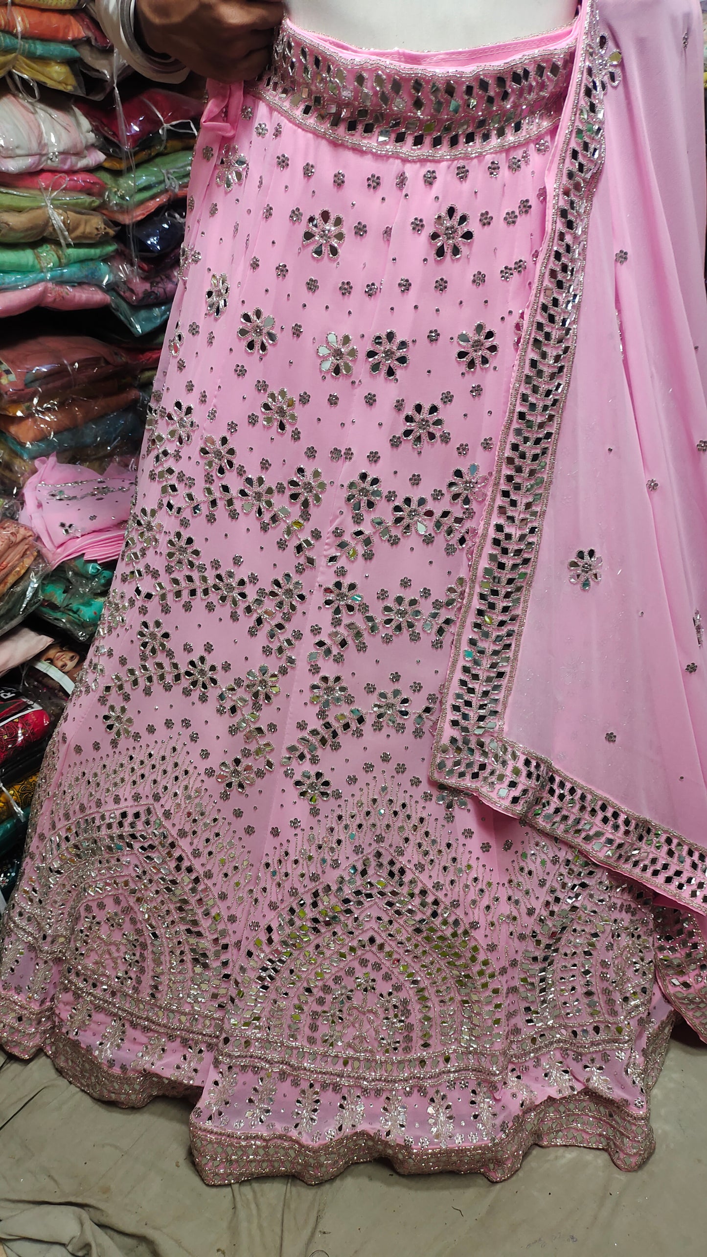 Pink Mirror work Lehenga