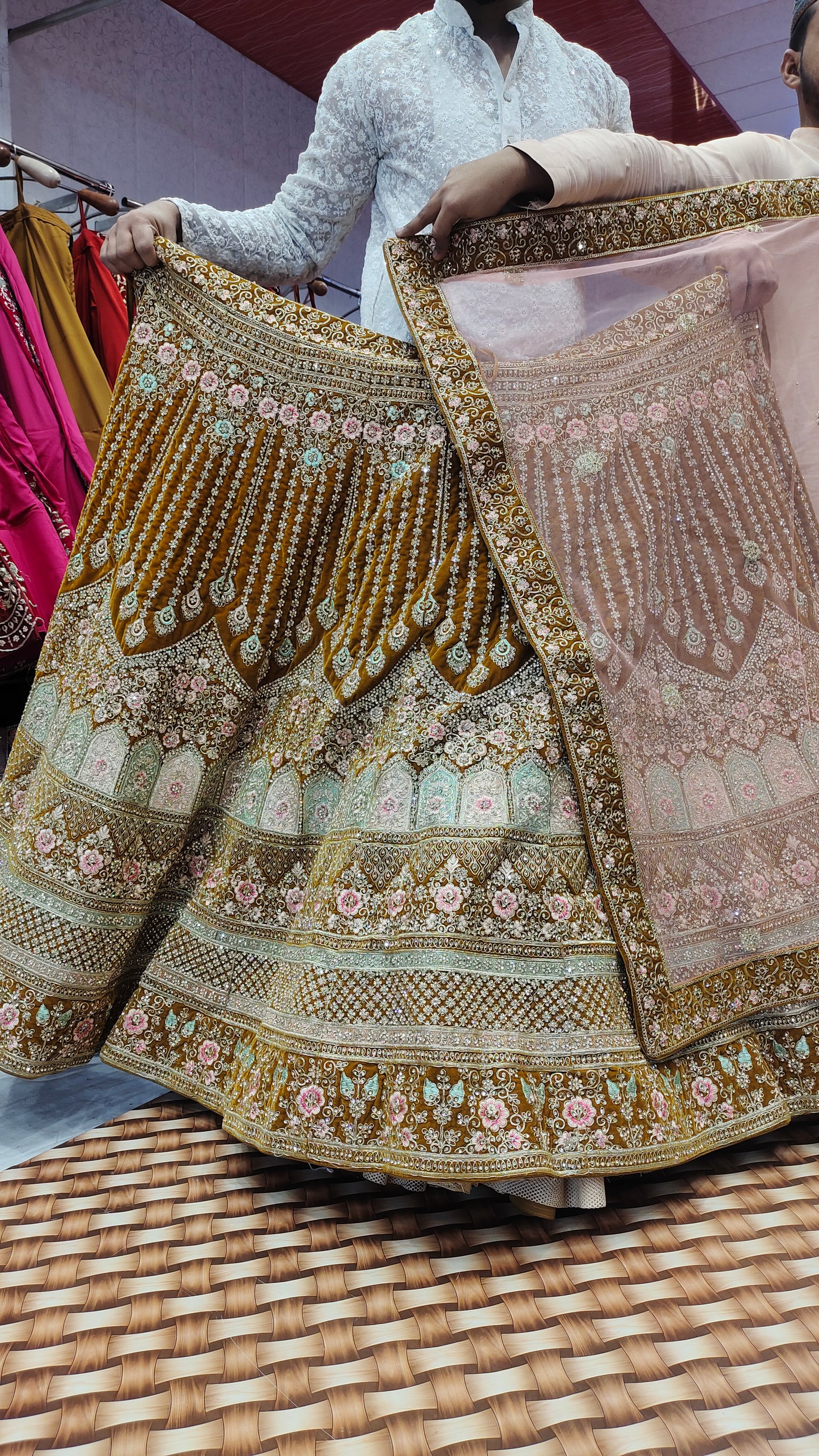 Eye catching jhumka Lehenga