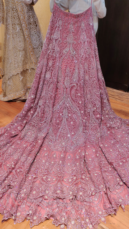 Designer pink Long tail Peplum dress lehenga